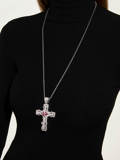 Cross pendant necklace with tourmaline and diamonds, 3 Cross pendant necklace with tourmaline and diamonds, 3