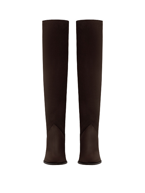 Dark Brown Suede Heeled Long Boots, 2