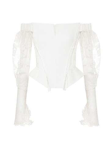 White Denim & Lace Sleeves Top, 1