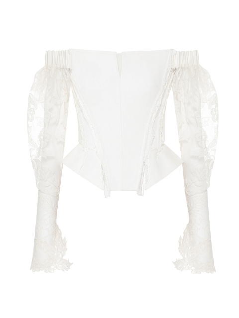 White Denim & Lace Sleeves Top, 1