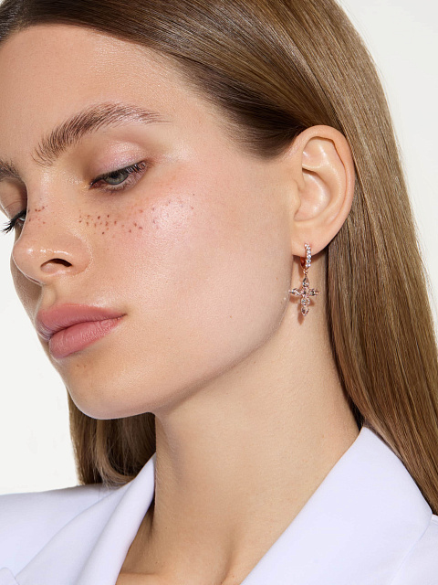 Rose gold hoops with cross pendants and diamonds, 3