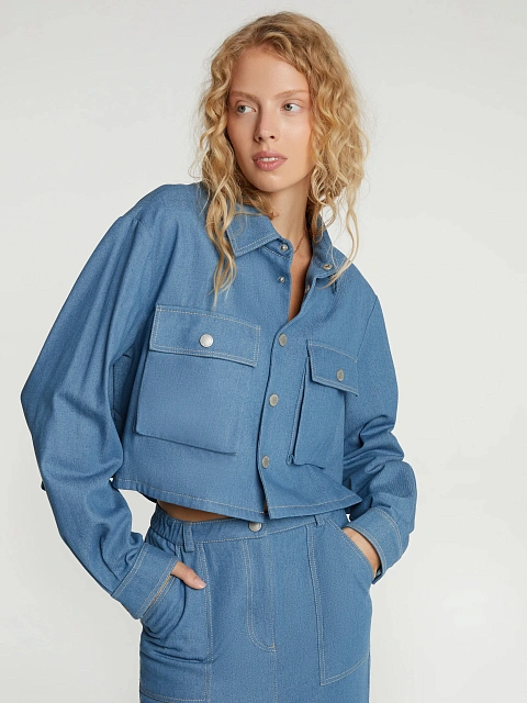 Blue Denim Jacket & Midi Skirt Set, 7