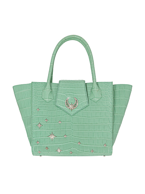 Mint Crocodile Leather Silver Crescent & Stars Bag, 1