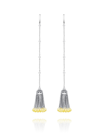 Briolette Lemon Quartz & Round Topaz White & Tassel Earrings, 1