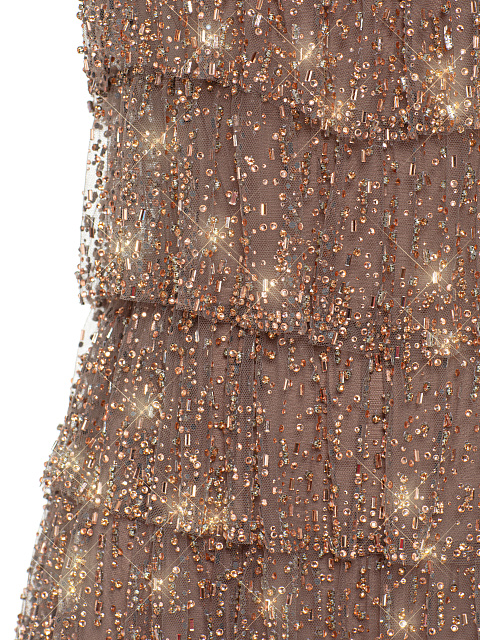 Beige Ruffles & Rhinestones Mini Dress, 3