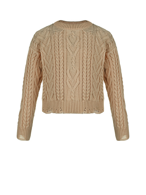 Kids Brown Cable Knit Cotton Mix Sweater, 1