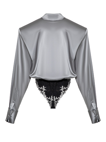 Gray silk bodysuit blouse, 2