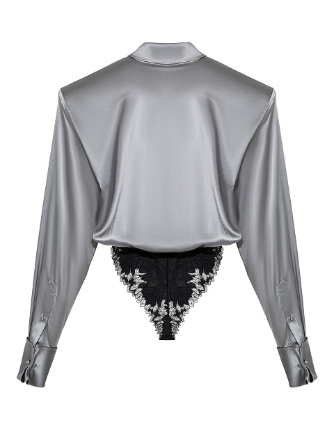 Gray silk bodysuit blouse, 2