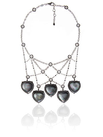White Gold, Heart-cut Mother-of-pearl, Black Diamonds & Spinel "5 Senses" Necklace, 1