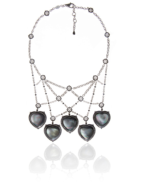 White Gold, Heart-cut Mother-of-pearl, Black Diamonds & Spinel "5 Senses" Necklace, 1 White Gold, Heart-cut Mother-of-pearl, Black Diamonds & Spinel "5 Senses" Necklace, 1
