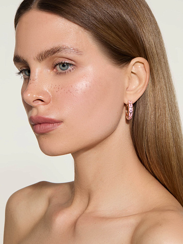 Small rose gold hoops with Sakura-coloured enamel, 2