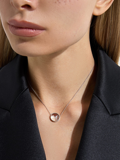 White Gold & Rock Crystal Letter "M" Necklace, 3