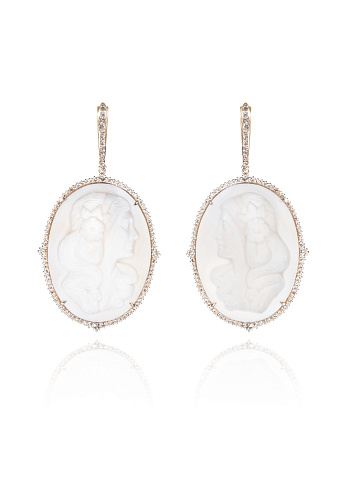 Rose Gold, Brown Diamonds & Cameo Earrings, 1