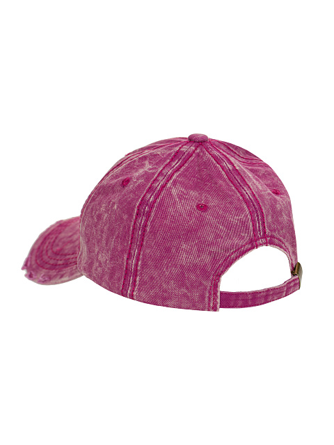 Pink Leather Trim YD Washed Denim Cap, 3