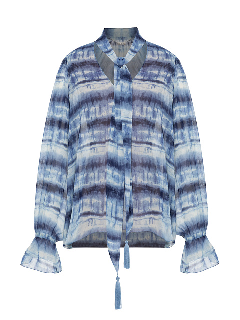 Blue & White Chiffon Blouse With Tassels, 1 Blue & White Chiffon Blouse With Tassels, 1