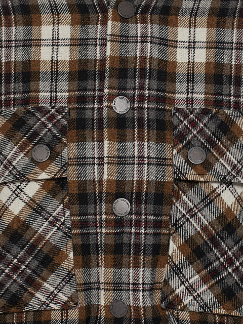 Dark Brown Plaid Cropped Bomber Jacket, 4