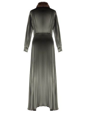 Grey Velvet Maxi Dress with Fur Collar, 2