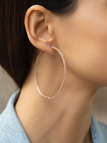 Brown Round Diamond & Rose Gold Hoop Earrings, 2