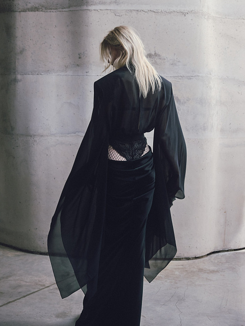 Black chiffon bodysuit blouse with lace, 3 Black chiffon bodysuit blouse with lace, 3