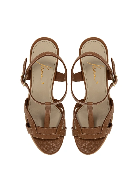 Brown Leather Wedge Sandals, 4