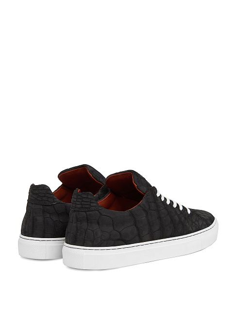 Black Crocodile Leather Sneakers, 3
