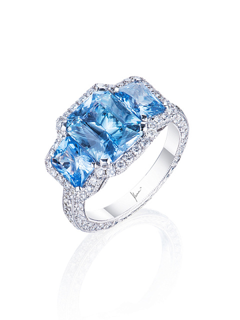 Sapphire, Round Diamond & White Gold Ring, 1