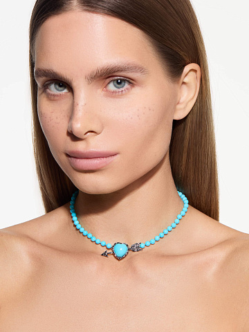 Oxidized gold necklace with diamonds and turquoise, 2