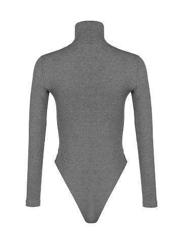 Grey Ribbed Cotton L/S Turtleneck Bodysuit, 2