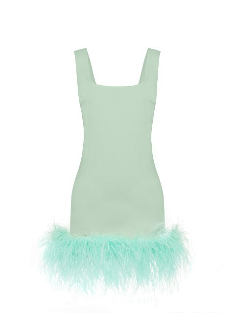 Feather Trimmed Mint Green Jersey Mini Dress, 1 Feather Trimmed Mint Green Jersey Mini Dress, 1