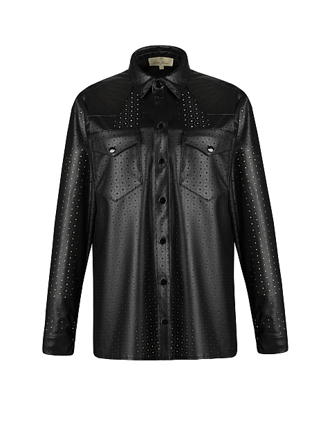 Black Perforated Faux Leather Shirt, 1 Black Perforated Faux Leather Shirt, 1