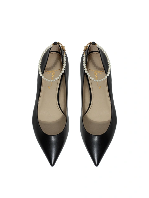 Black Pearls Leather Mary Jane Shoes, 4