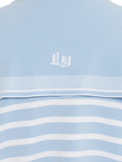 Cropped light blue cardigan with white stripes, 4