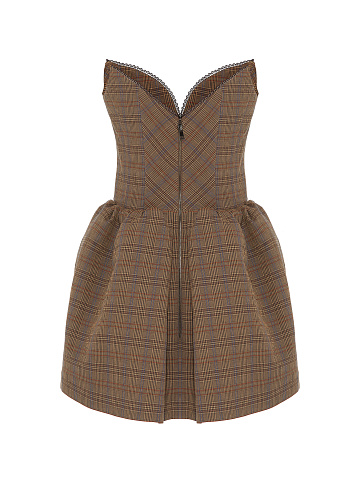 Brown Check Cotton Mini Dress, 2