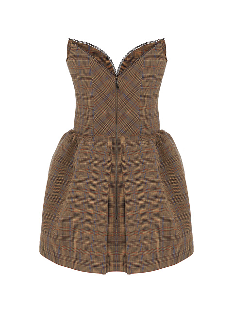 Brown Check Cotton Mini Dress, 2