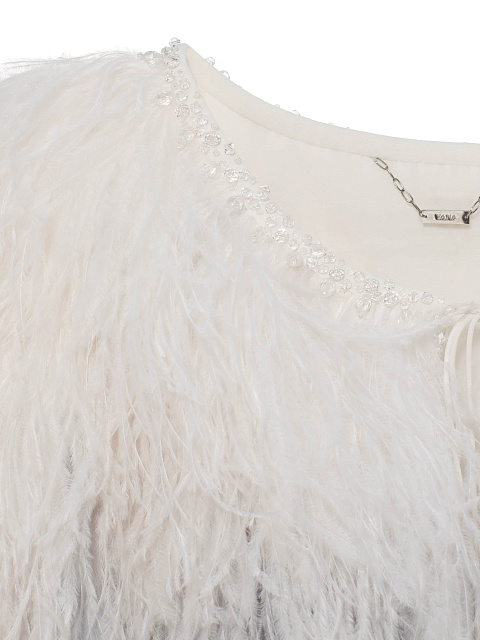 Grey Cropped Feather Jacket In Degrade Technique With Crystals, 3 Grey Cropped Feather Jacket In Degrade Technique With Crystals, 3