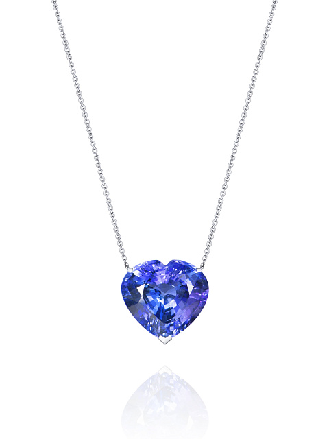 Heart Tanzanite, Round Diamond & White Gold Necklace, 1 Heart Tanzanite, Round Diamond & White Gold Necklace, 1
