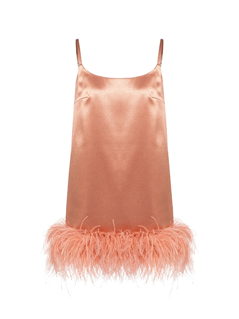 Peach Mini Dress With Boa, 1