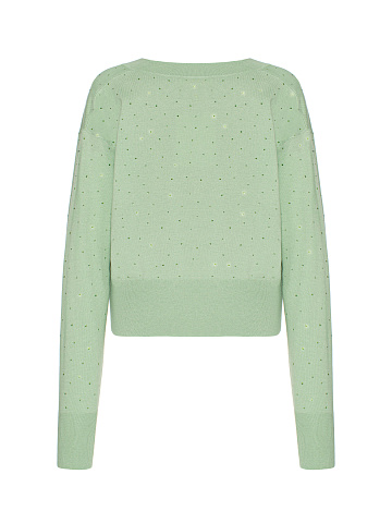Pistachio Green Rhinestone Cashmere Pullover, 2