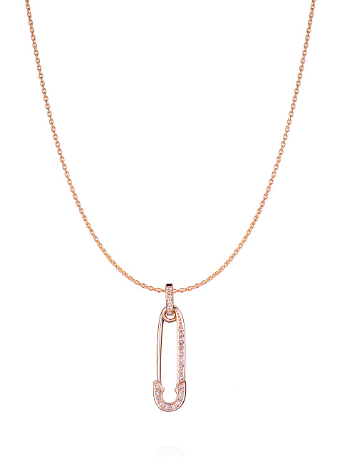 Safety-pin-shaped pendant in rose gold with diamonds, 1