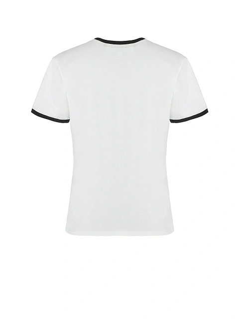White T-shirt with print and black piping, 2