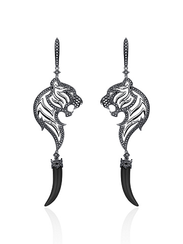 Onyx, Black Round Diamond & Black Gold Earrings, 1