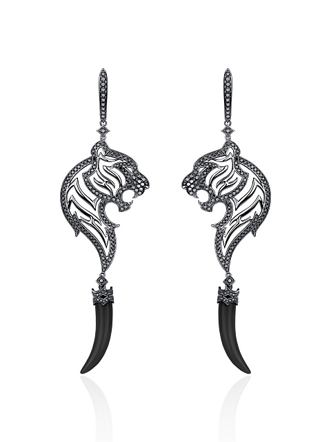 Onyx, Black Round Diamond & Black Gold Earrings, 1