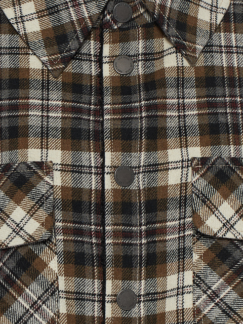 Brown & Black Checked Cropped Faux Fur Lined Shirt, 6