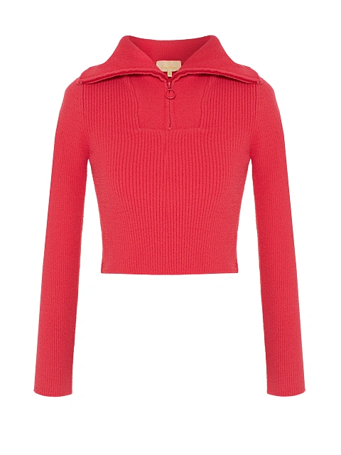 Red cropped zip cardigan, 1