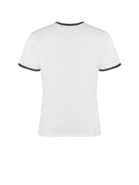 White T-shirt With Print And Green Piping, 3 White T-shirt With Print And Green Piping, 3