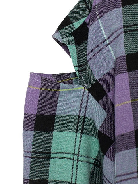 Purple Cut Out Cropped Check Shirt, 4