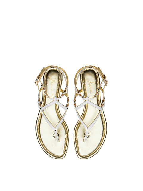 White & Gold Leather Sandals, 4