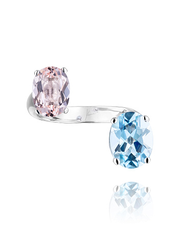 Oval Morganite, Oval Aquamarine, Round Diamond & White Gold Ring, 2