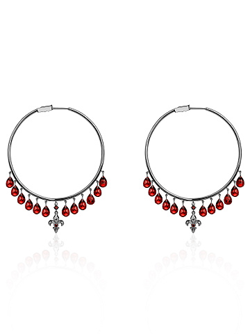 Hoops in blackened gold with garnets, 1
