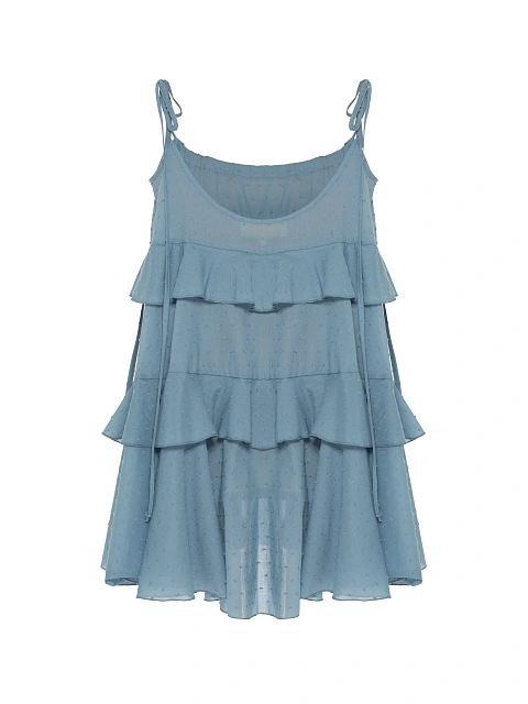 Light Blue Cotton Mini Dress With Ruffles, 2